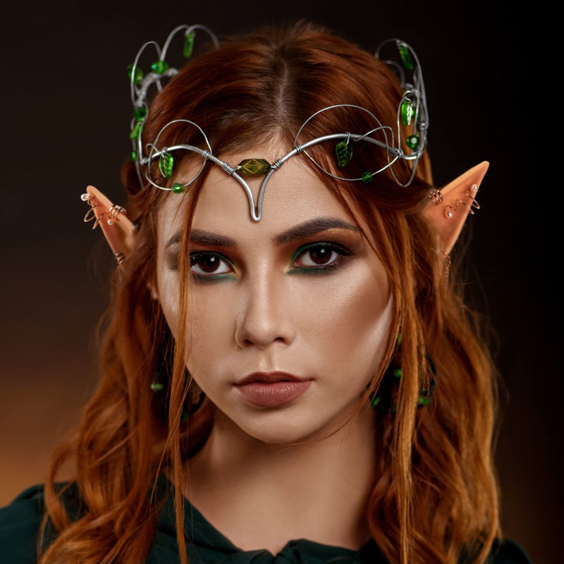 FRESHME Elf Ears with Piercings Earring Cuffs Set - Cosplay Fairy Pixie Ears with Pearl Earrings Chain Set  Non-Piercing Cartilage Ear Clip for Christmas Renaissance Halloween Custome Photoshoot - Image 4